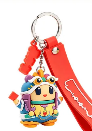 Multicolour character charm with red strap, design reference