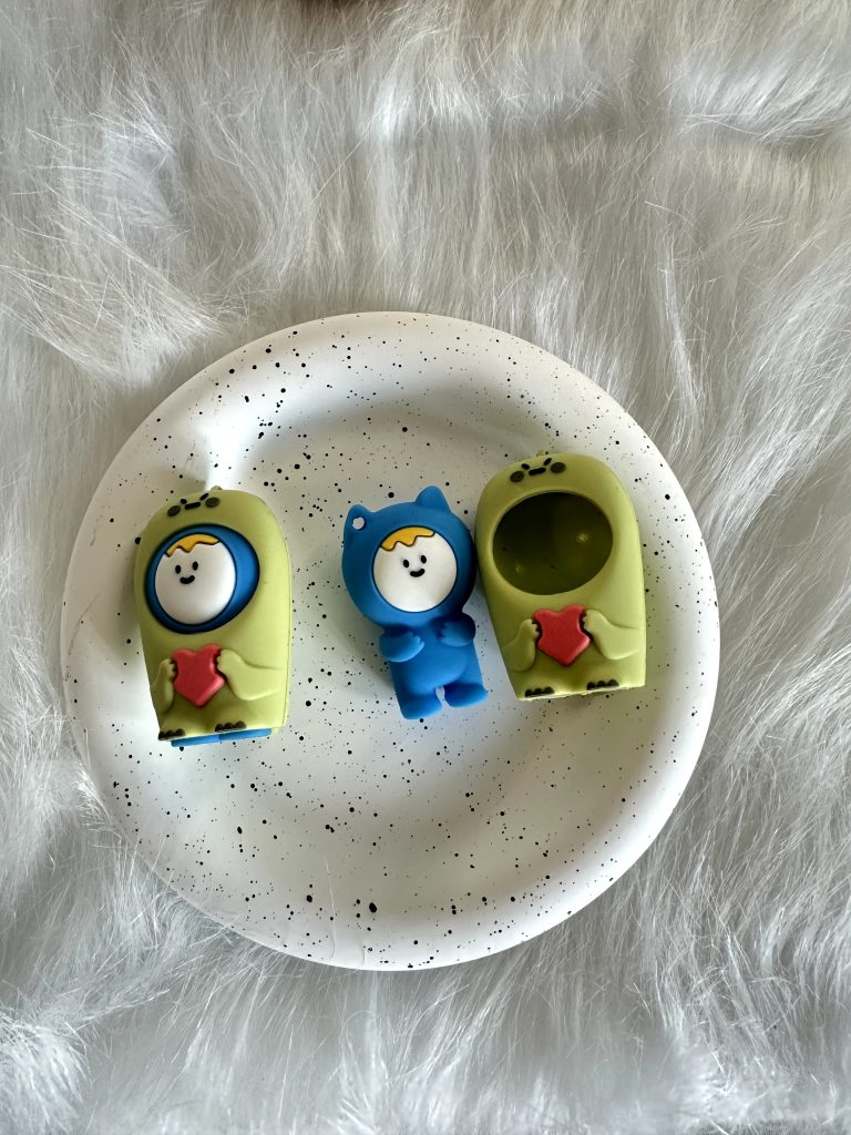 Finished custom silicone product samples with layered color details