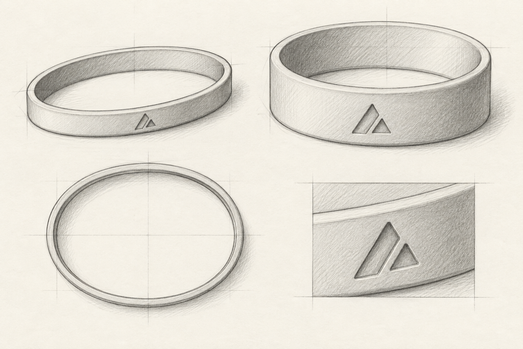 AI pencil concept sketch of narrow and wide custom silicone wristbands